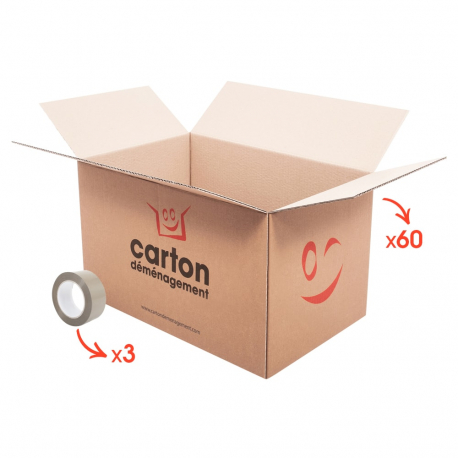 60 cartons standards + 3 adhésifs gratuits - CartonDemenagement.com